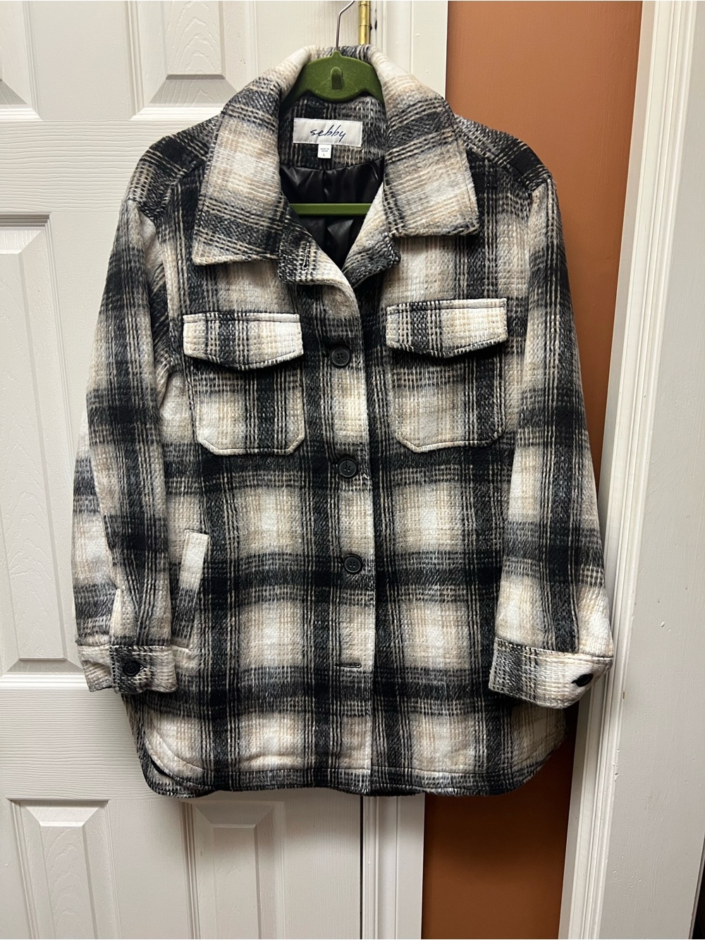 Sebby Black Cream Plaid Shacket Jacket
